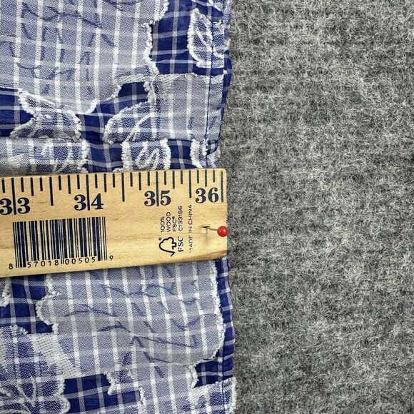 ANTHROPOLOGIE Kaftan Blouse Woman One Size Blue Floral Tie Front Flowy Sheer - Picture 13 of 13